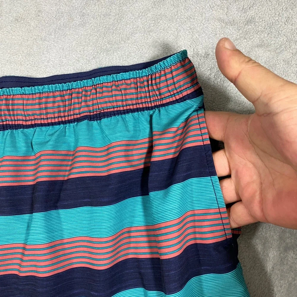 Speedo Mens‎ XXL Swim Trunks Navy Teal Coral Striped Board Shorts 7778207